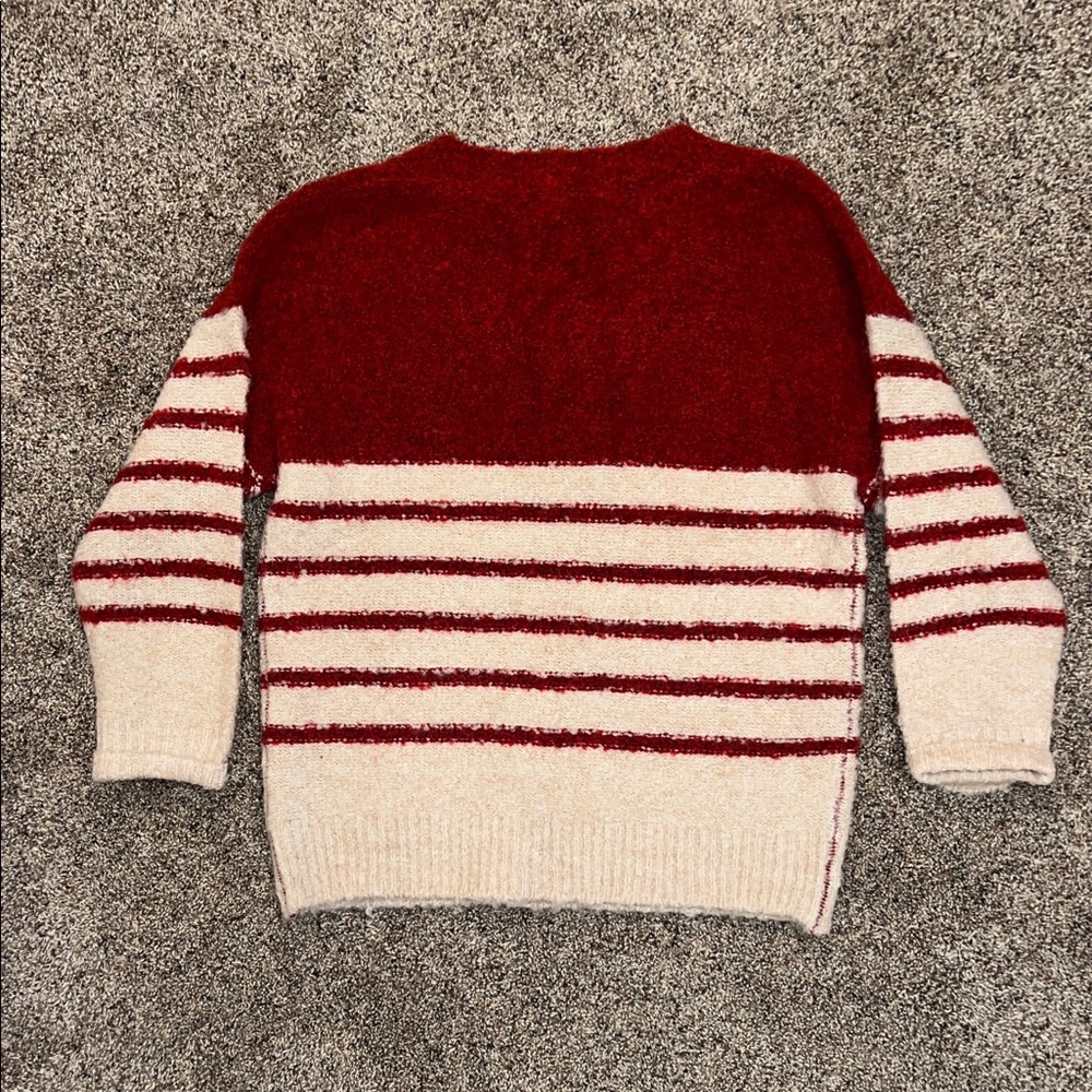 Women’s Entro Red and Cream Striped V-Neck Sweater - Picture 3 of 3